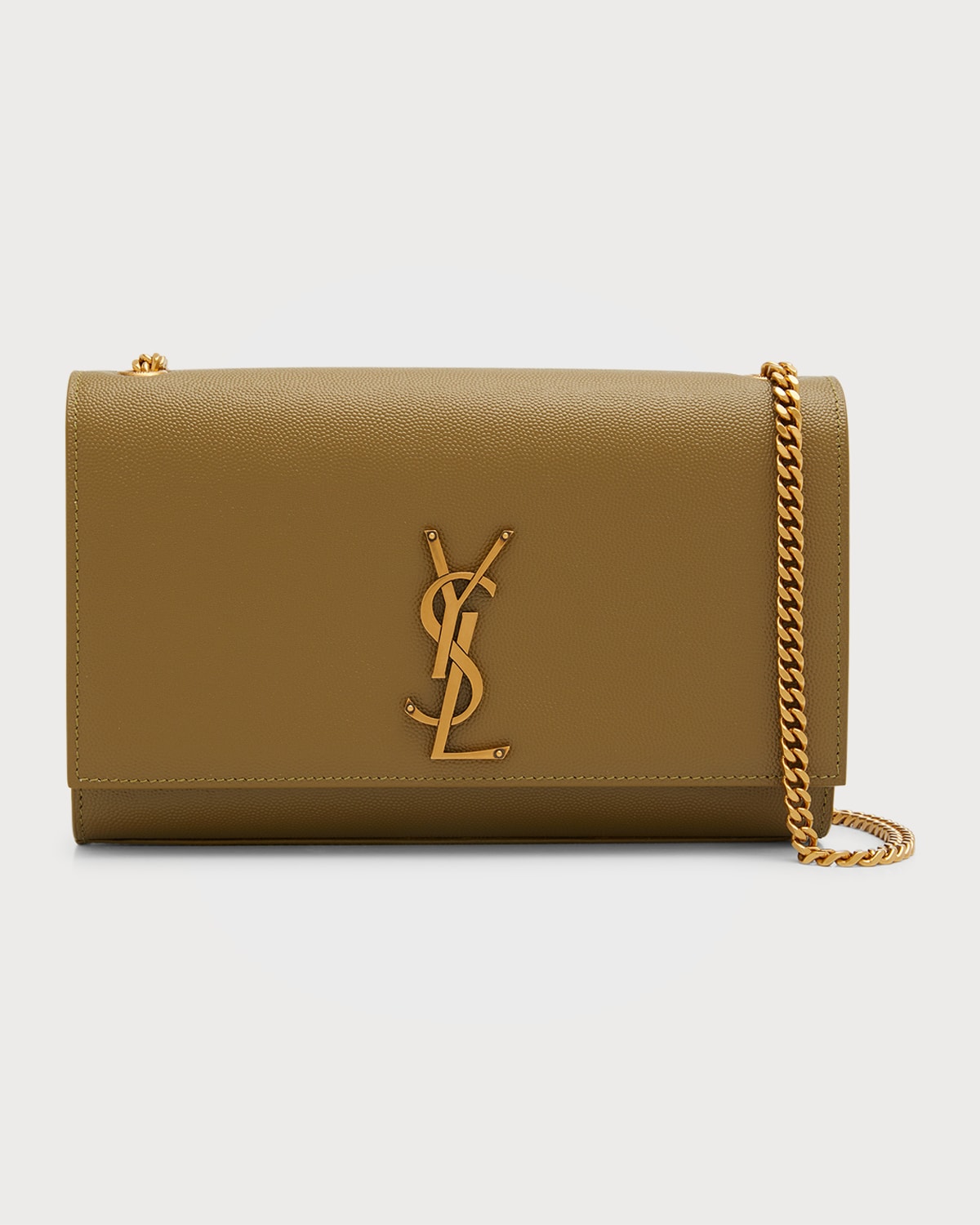 Saint Laurent Kate Monogram Ysl Medium Grain De Poudre Chain Bag In Olive