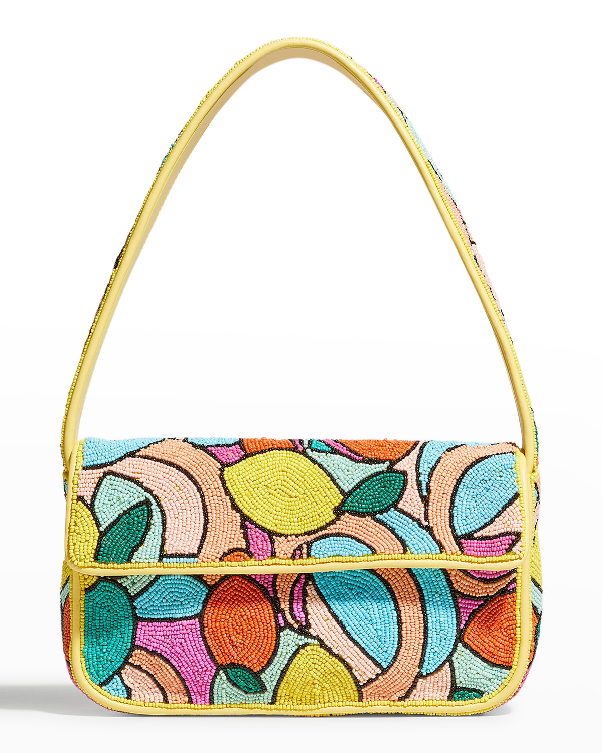Staud Tommy Leather-trimmed Beaded Satin Shoulder Bag In Citrus Kaleidosco