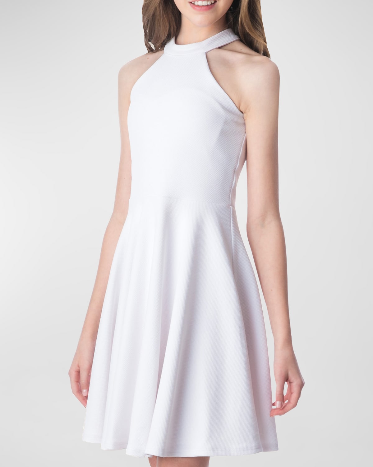 Un Deux Trois Girl's Halter Keyhole-back Dress In White