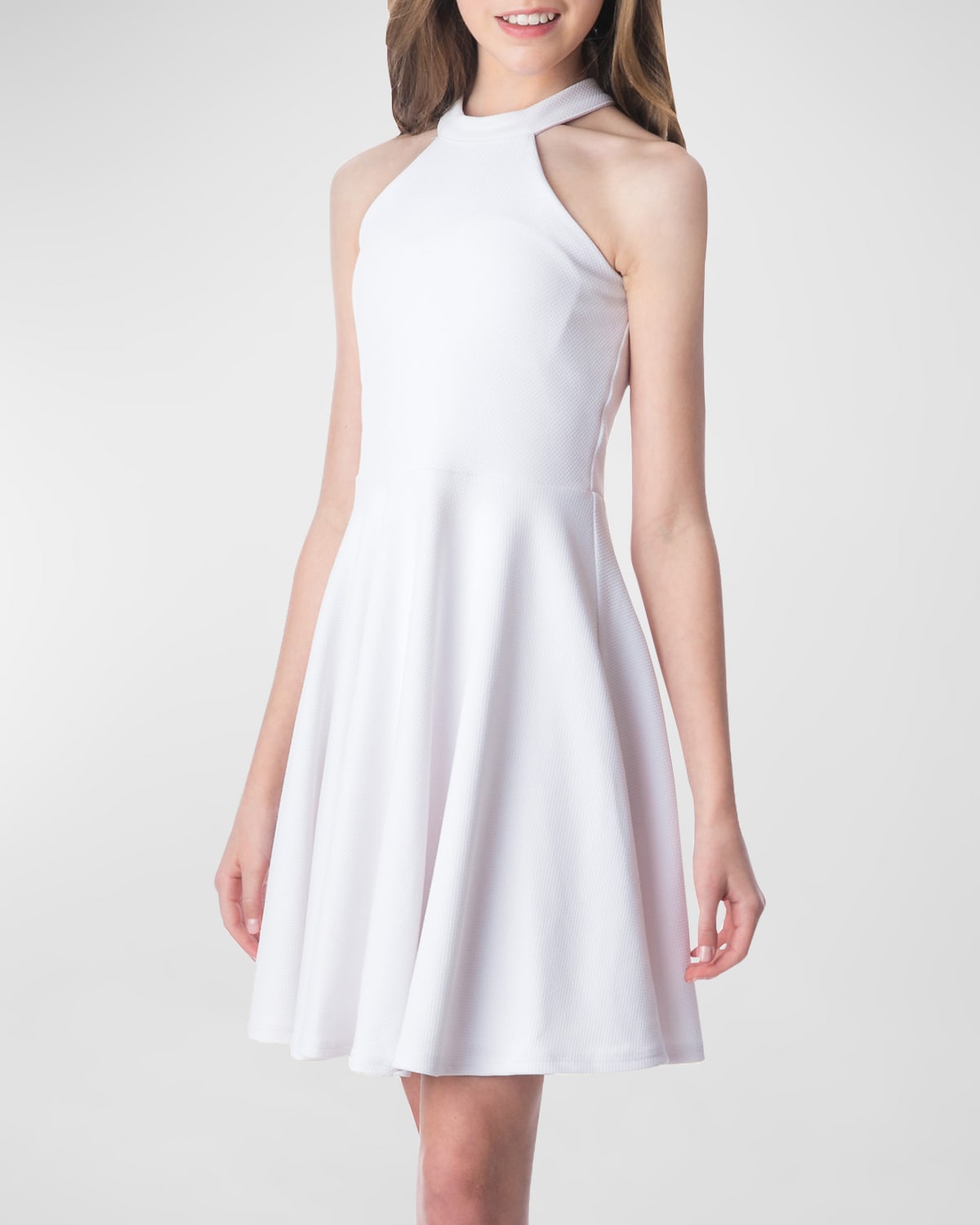 Un Deux Trois Kids' Girl's Halter Keyhole-back Dress In Ivory