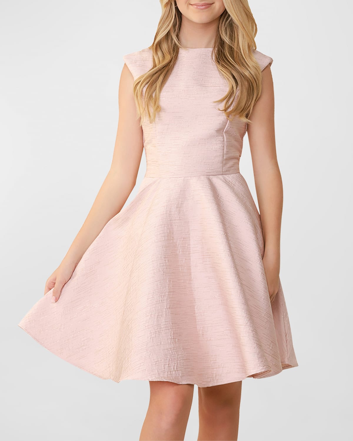 Shop Un Deux Trois Girl's Jacquard V-back Dress In Pink