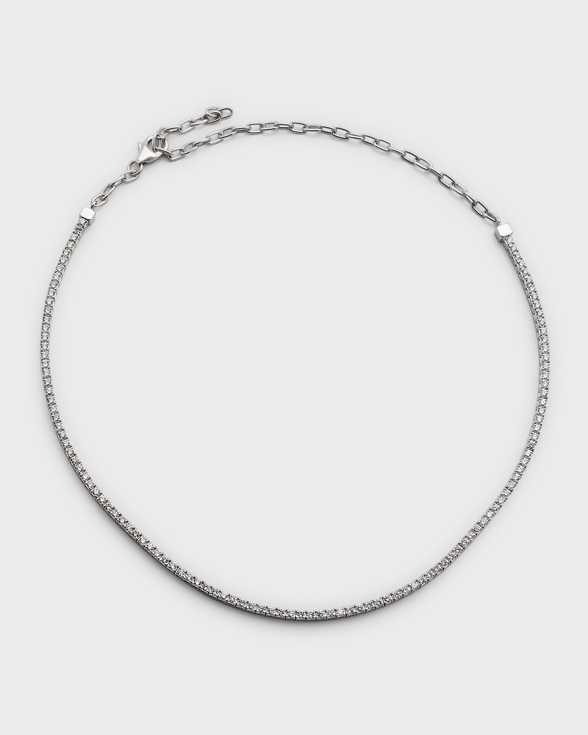 Neiman Marcus Diamonds 18K White Gold Half-Diamond Half-Chain Necklace, 16"L, 2.85tcw