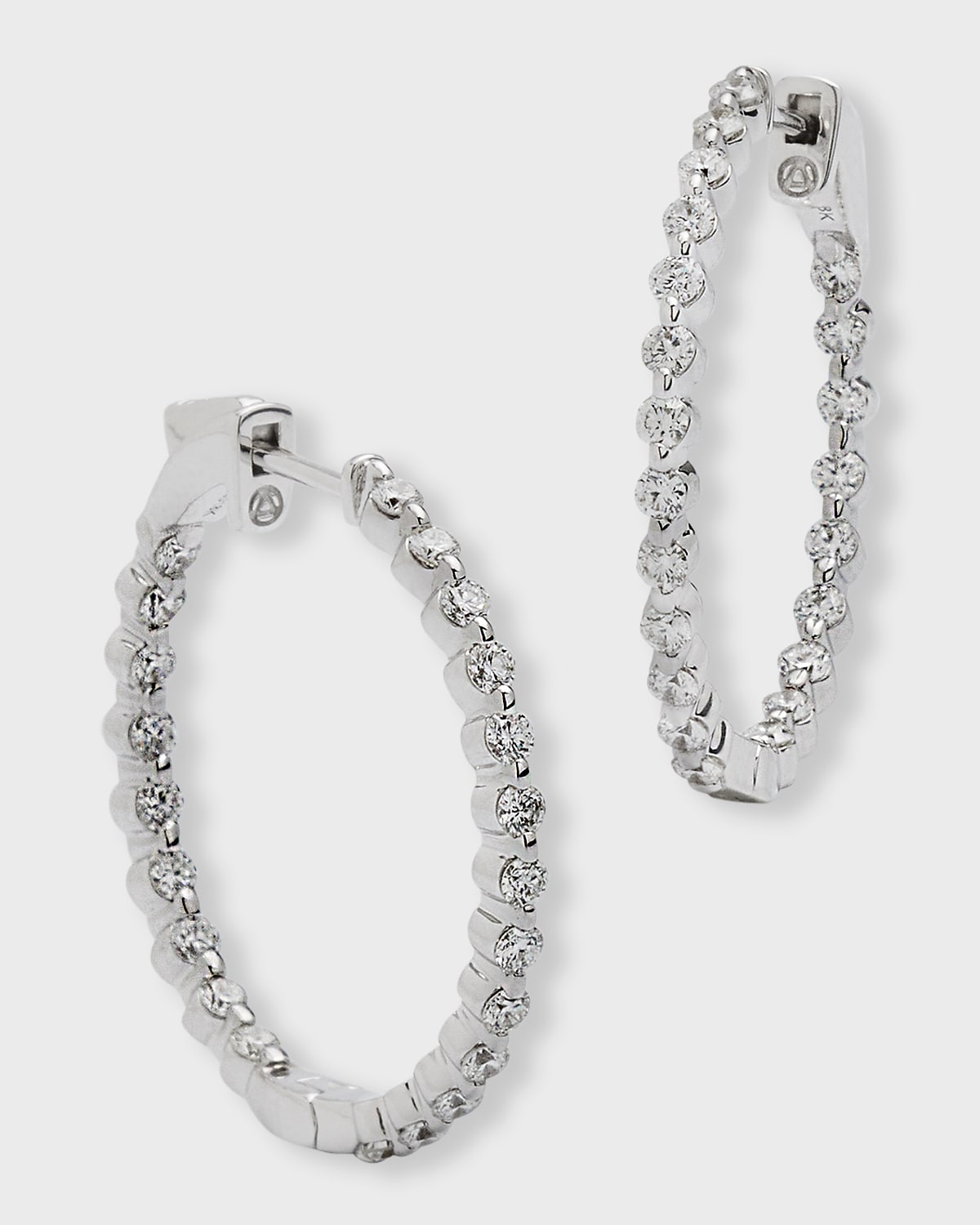 18k White Gold Diamond Hoop Earrings