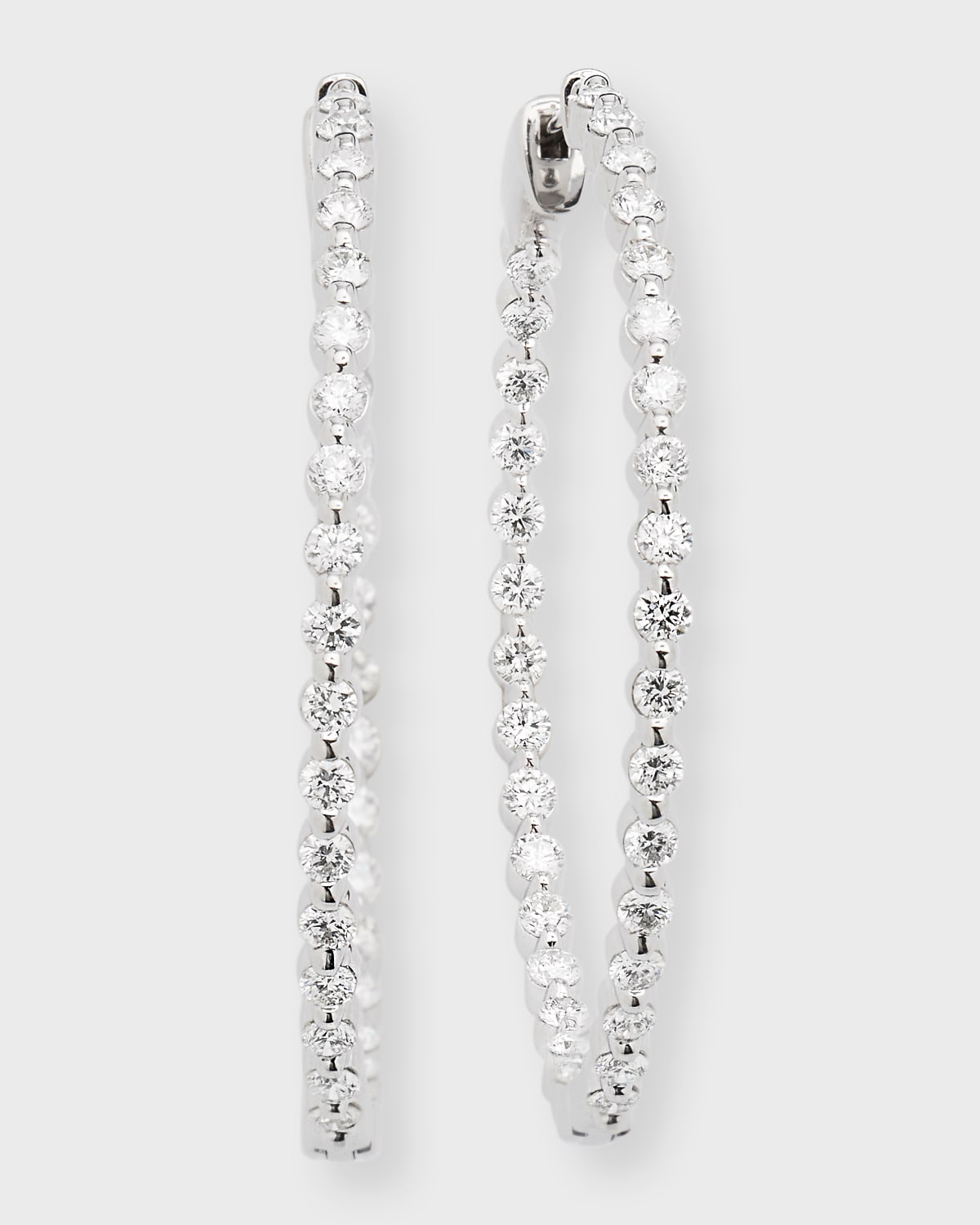 Neiman Marcus Diamonds 18k White Gold Diamond Hoop Earrings, 2.97tcw, 1.5"L