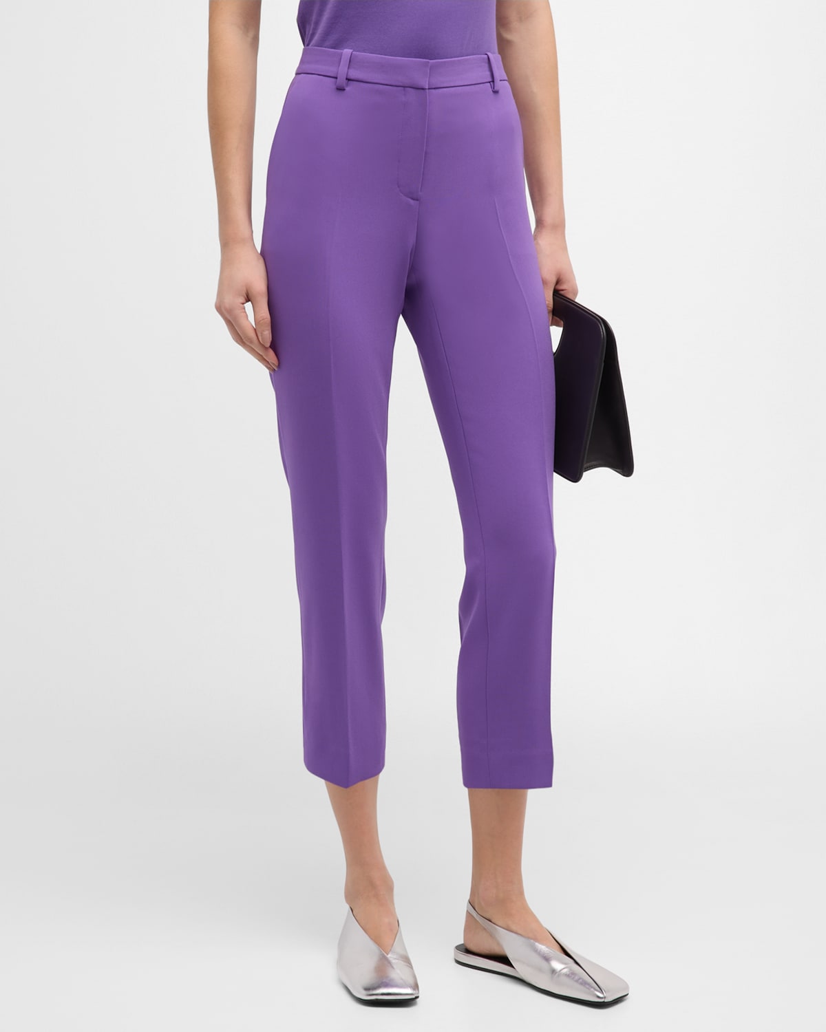 Theory Treeca 4 Admiral Crepe Tailored Crop Trousers In Brghtpeony
