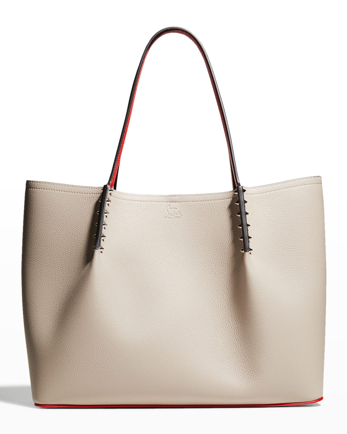 Christian Louboutin Cabarock Small Spiked Textured-leather Tote In Taupe