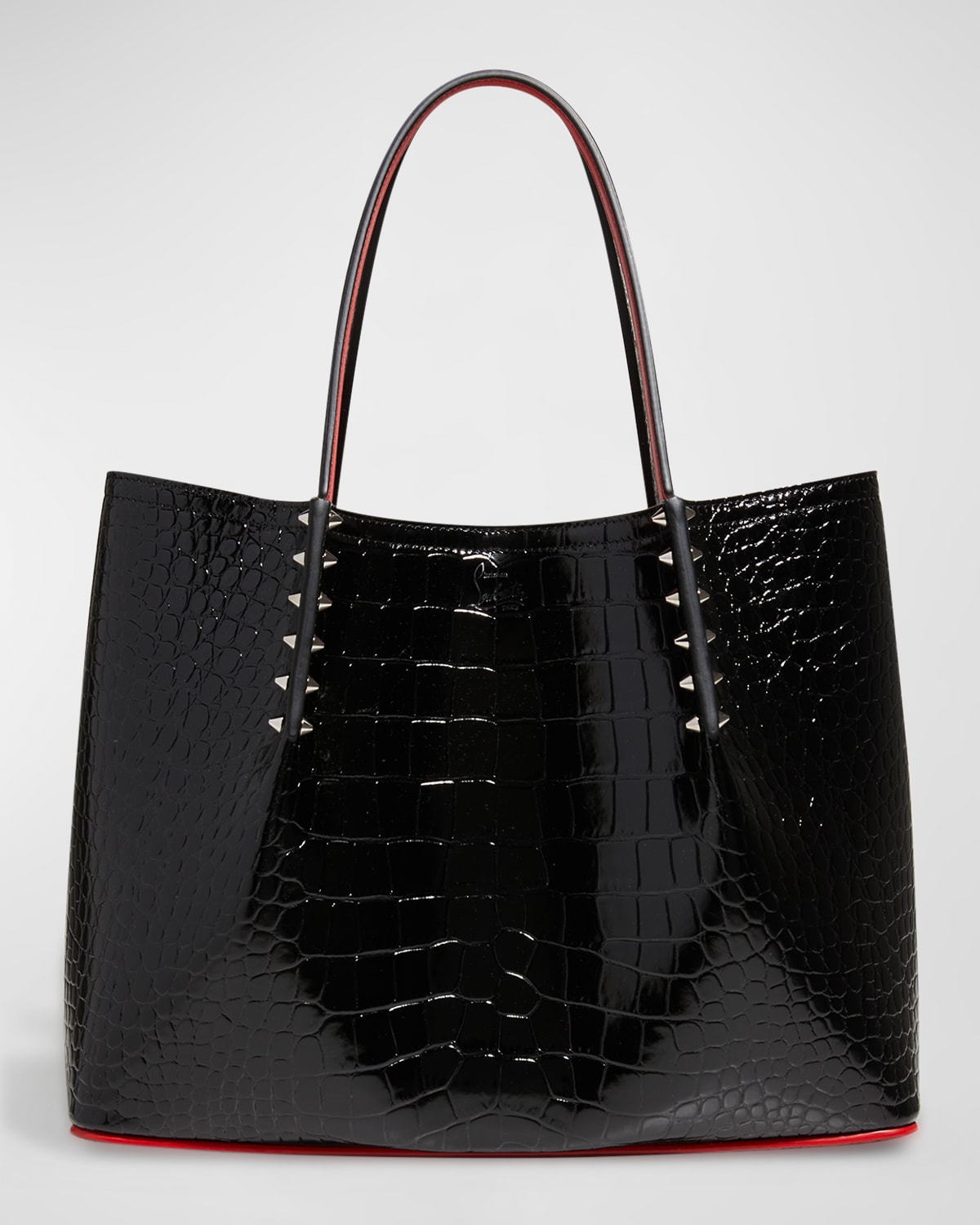 Christian Louboutin Cabarock Small Mock-croc Spiked Shopper Tote Bag In Biscotto