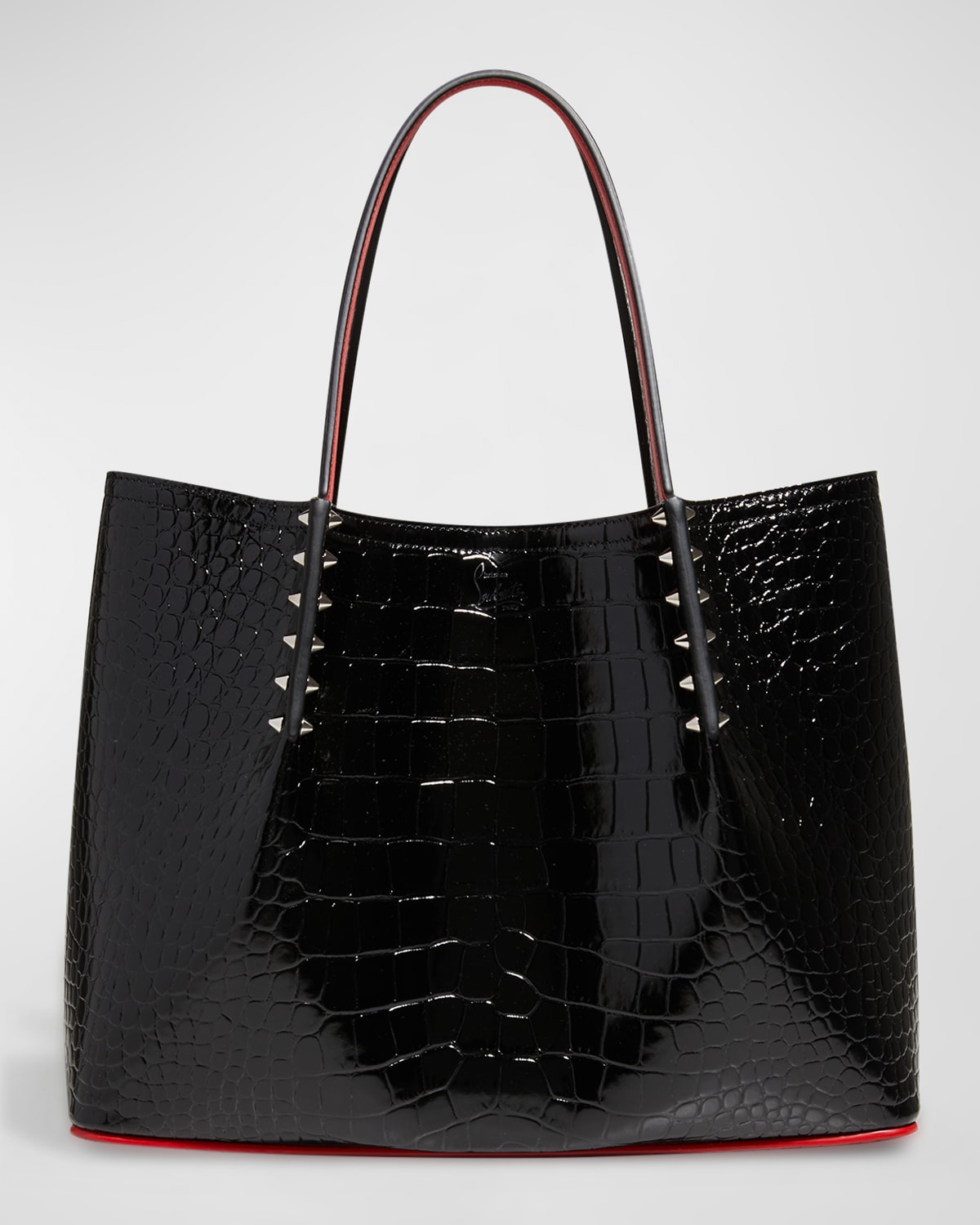 Cabarock large - Tote bag - Alligator embossed calf leather and spikes -  Black - Christian Louboutin