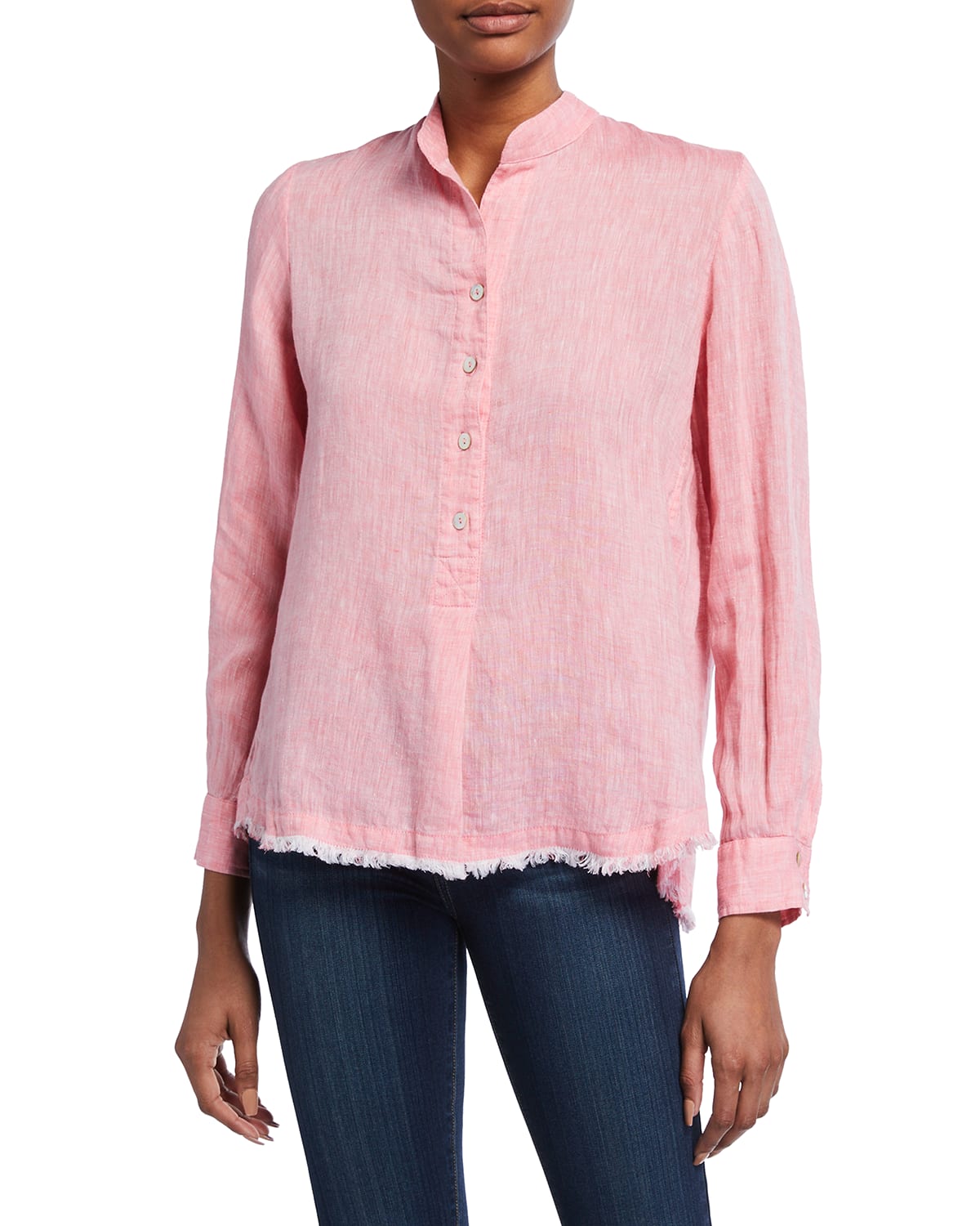 Finley Henri Oversized Washed Linen Popover Shirt In Coral