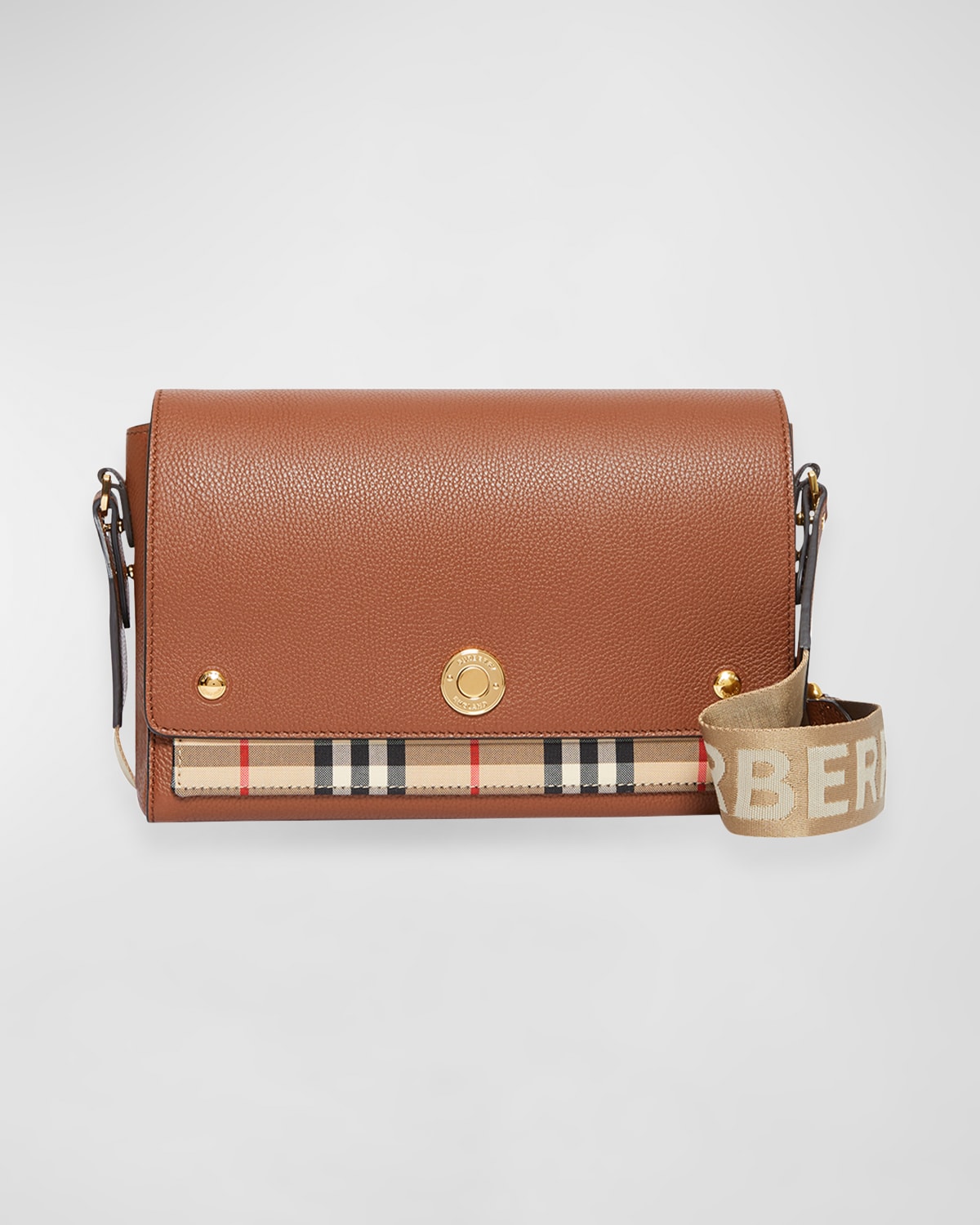 Burberry Note Medium Vintage Check & Leather Crossbody Bag with Logo Web Strap