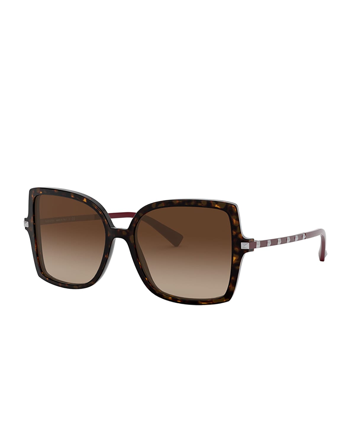 Valentino Square Acetate Sunglasses w/ Rockstud Arms