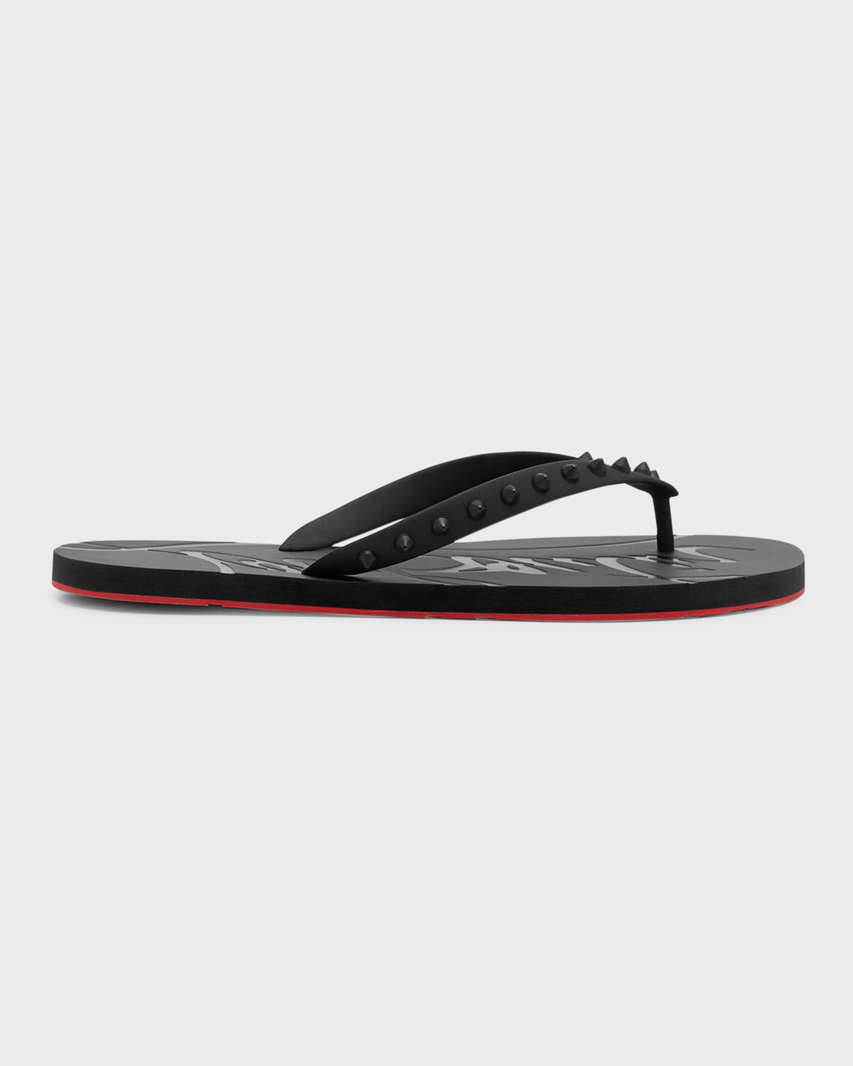 Christian Louboutin Men's Loubi Tonal Spiked Red Sole Flip Flops In Black