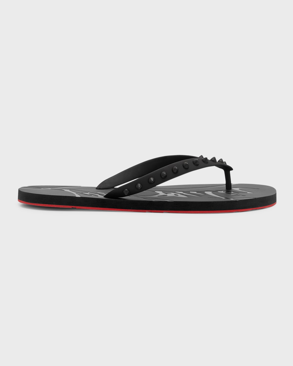 Shop Christian Louboutin Men's Loubi Tonal Spiked Red Sole Flip Flops In Black