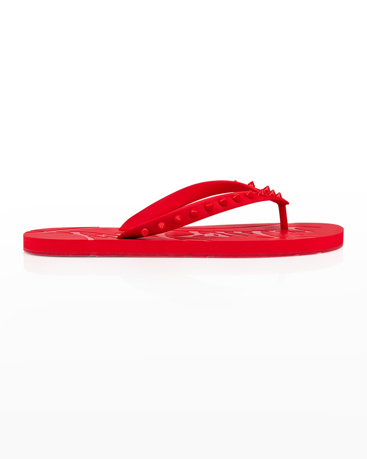 CHRISTIAN LOUBOUTIN MEN'S LOUBI TONAL SPIKED RED SOLE FLIP FLOPS