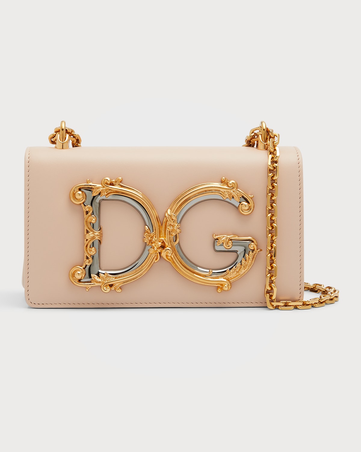 Dolce & Gabbana Barocco Leather Shoulder Bag In Powder Pink