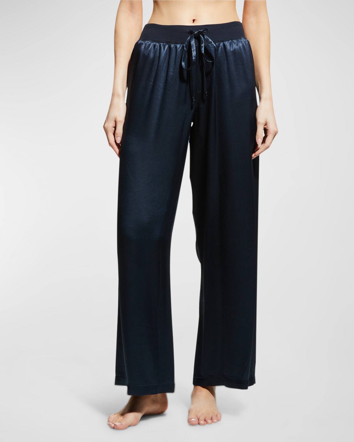 Shop Pj Harlow Jolie Silk-blend Lounge Pants In Navy