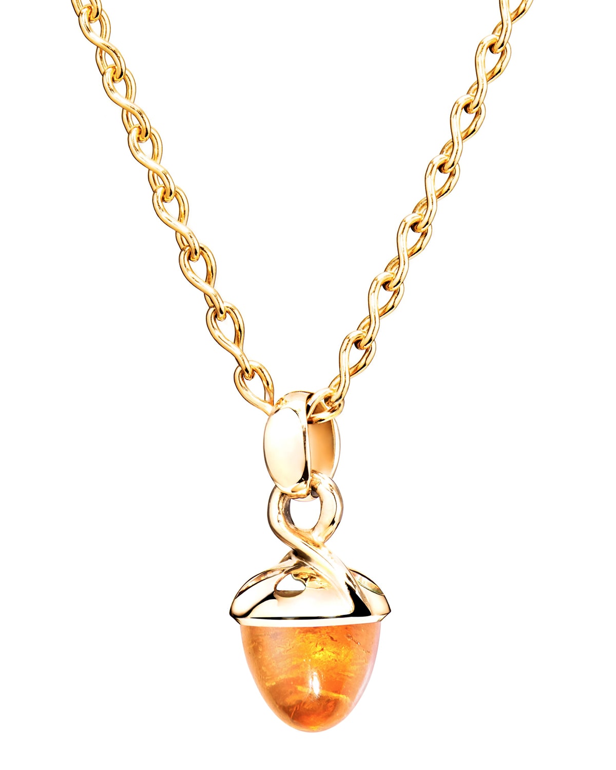 18k Yellow Gold Mandarin Garnet Acorn Pendant