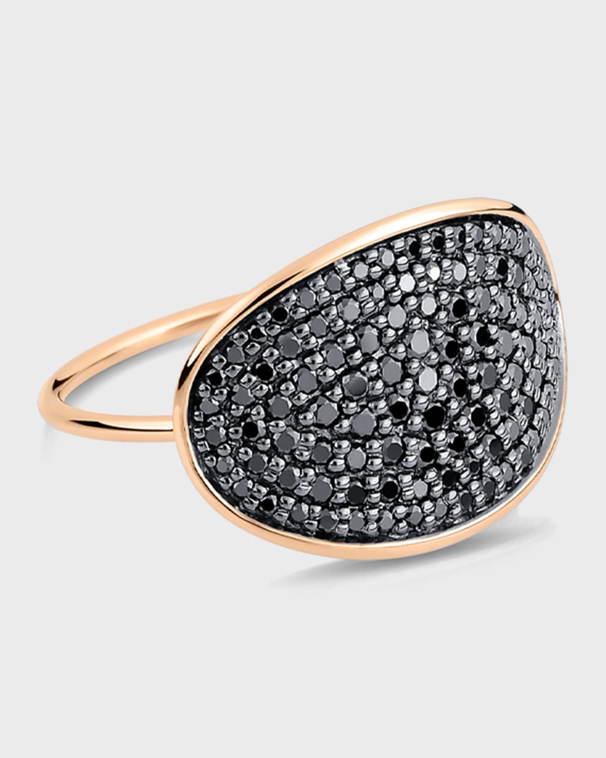 18k Gold Black Diamond Large Sequin Ring, Size 7
