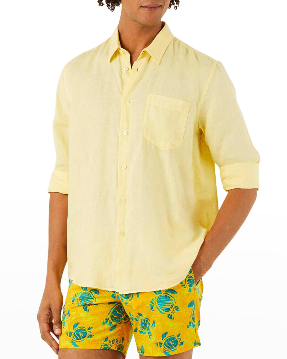 Shop Vilebrequin Men's Caroubis Solid Linen Sport Shirt In Popcorn