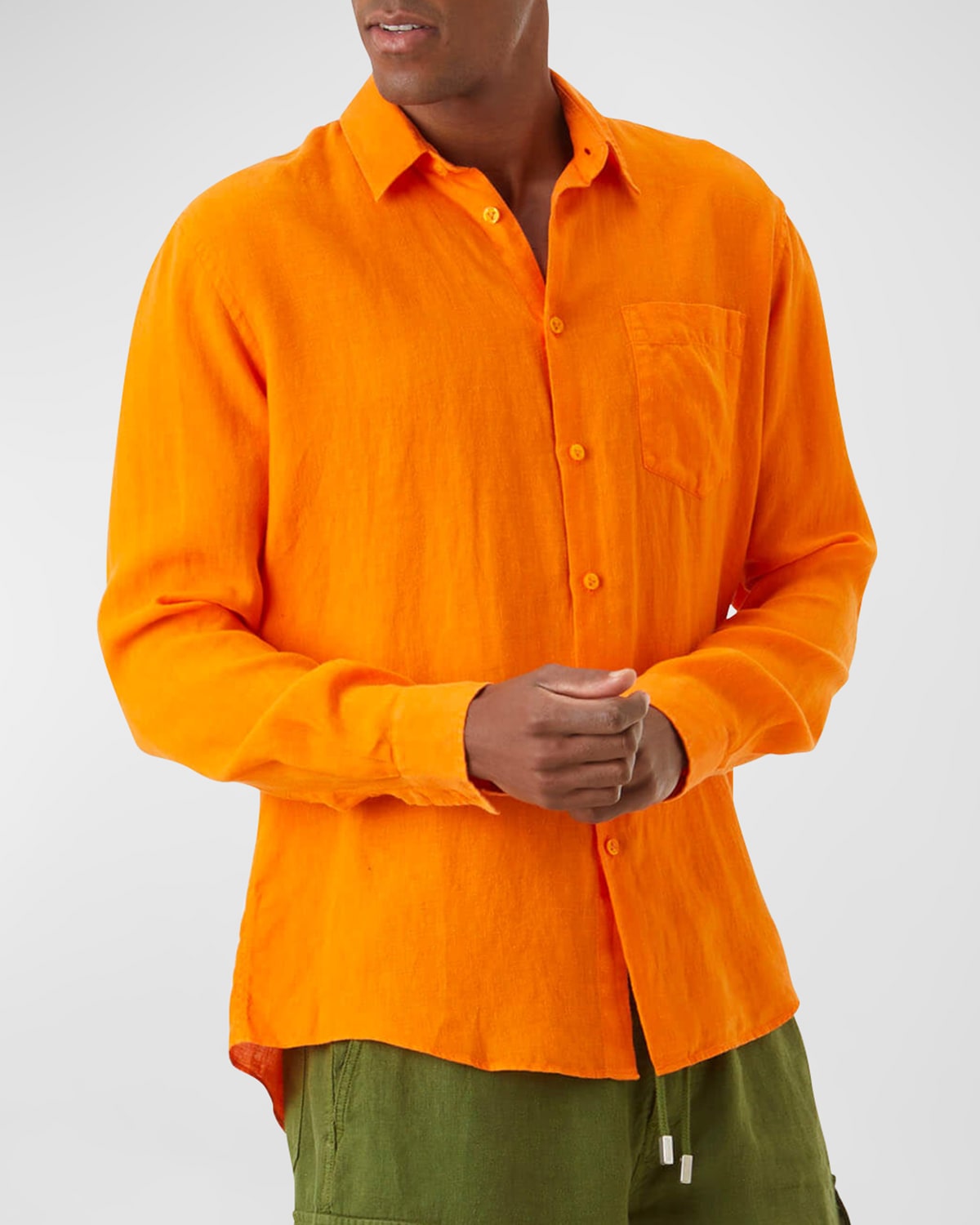 Shop Vilebrequin Men's Caroubis Solid Linen Sport Shirt In Apricot