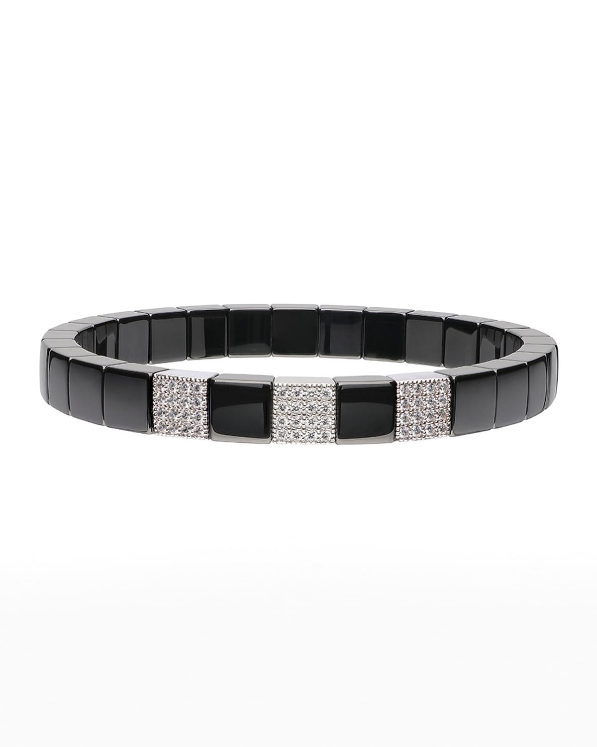 SCACCO Black Ceramic Diamond 3-Bead Stretch Bracelet