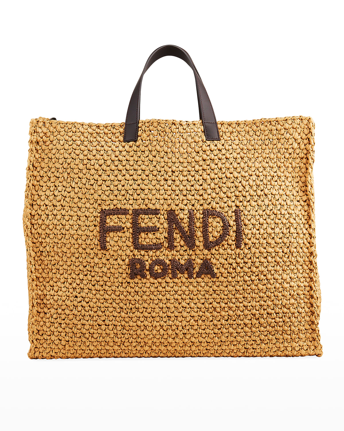Fendi Men's Roma Raffia Tote Bag In Brown