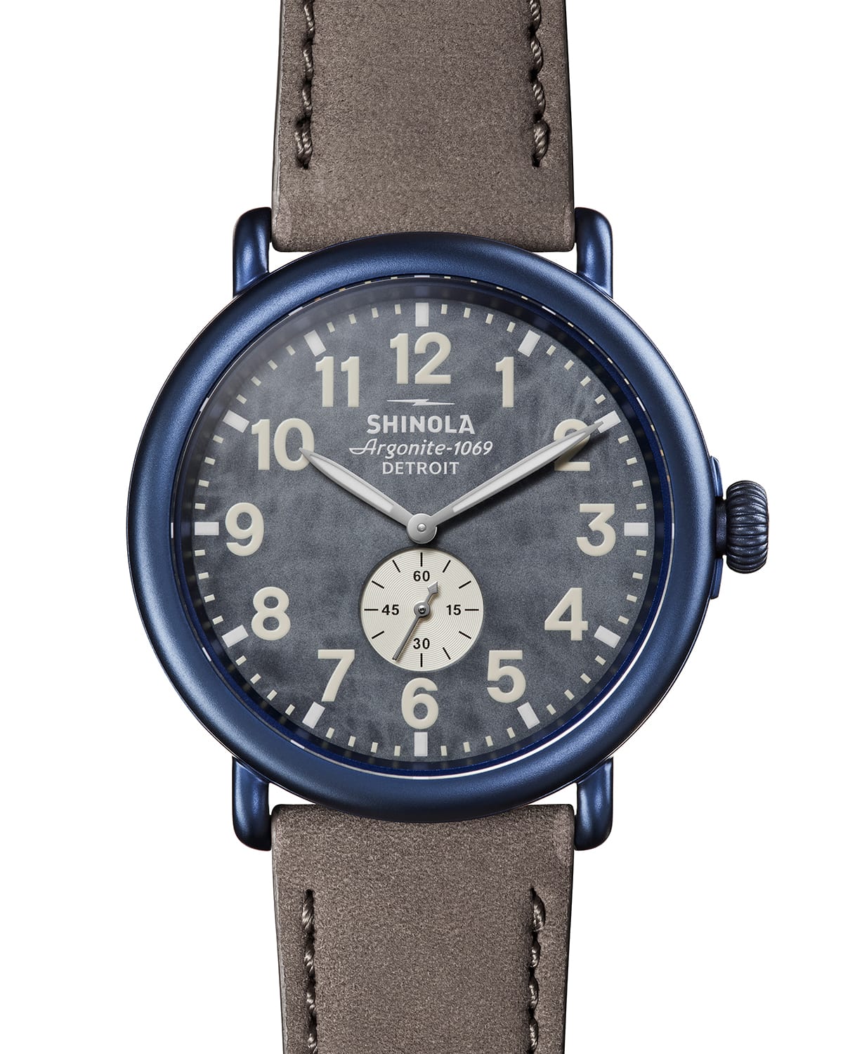 Men's 47mm Runwell Sub-Second Watch in Blue PVD with Leather Strap