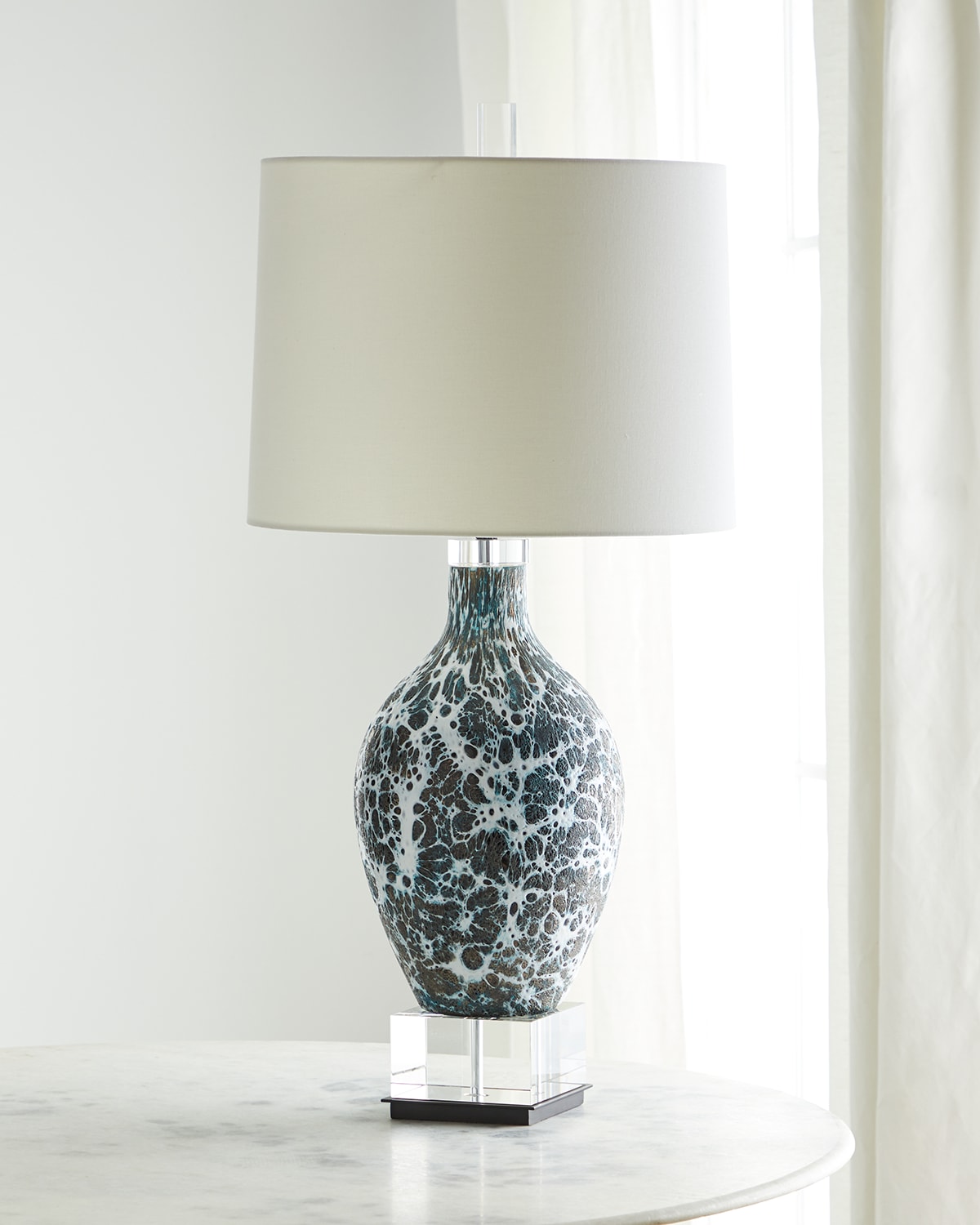 Shop John-richard Collection Webs Of Charcoal & White Glass Table Lamp In Black/white
