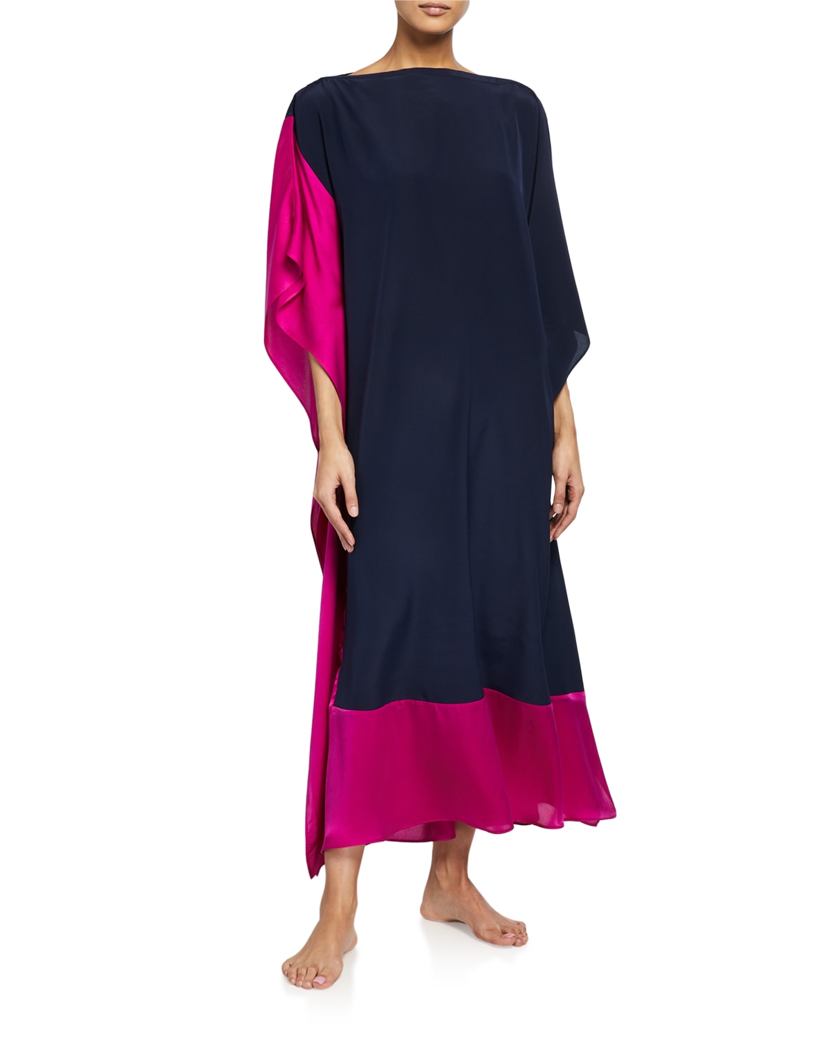 Ocean + Main Contrast-trim Boat-neck Caftan In Blue/pink