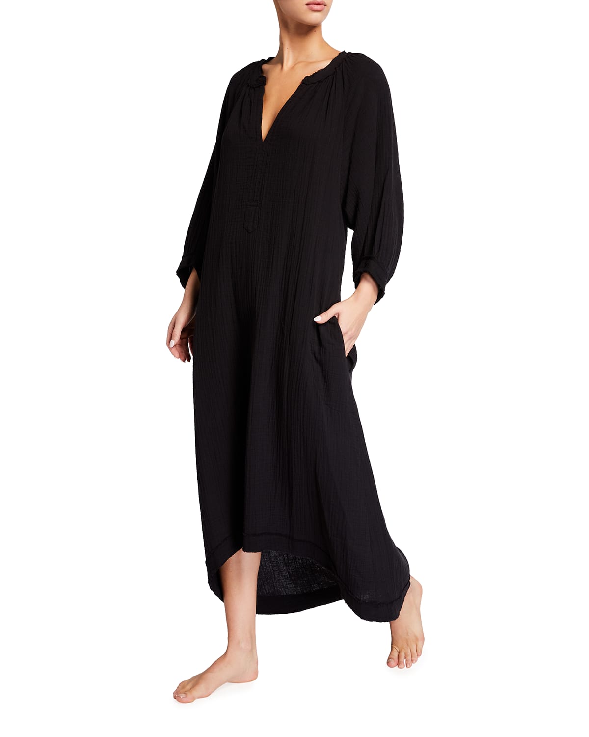 Ocean + Main Double Gauze Tunic Nightdress In Black