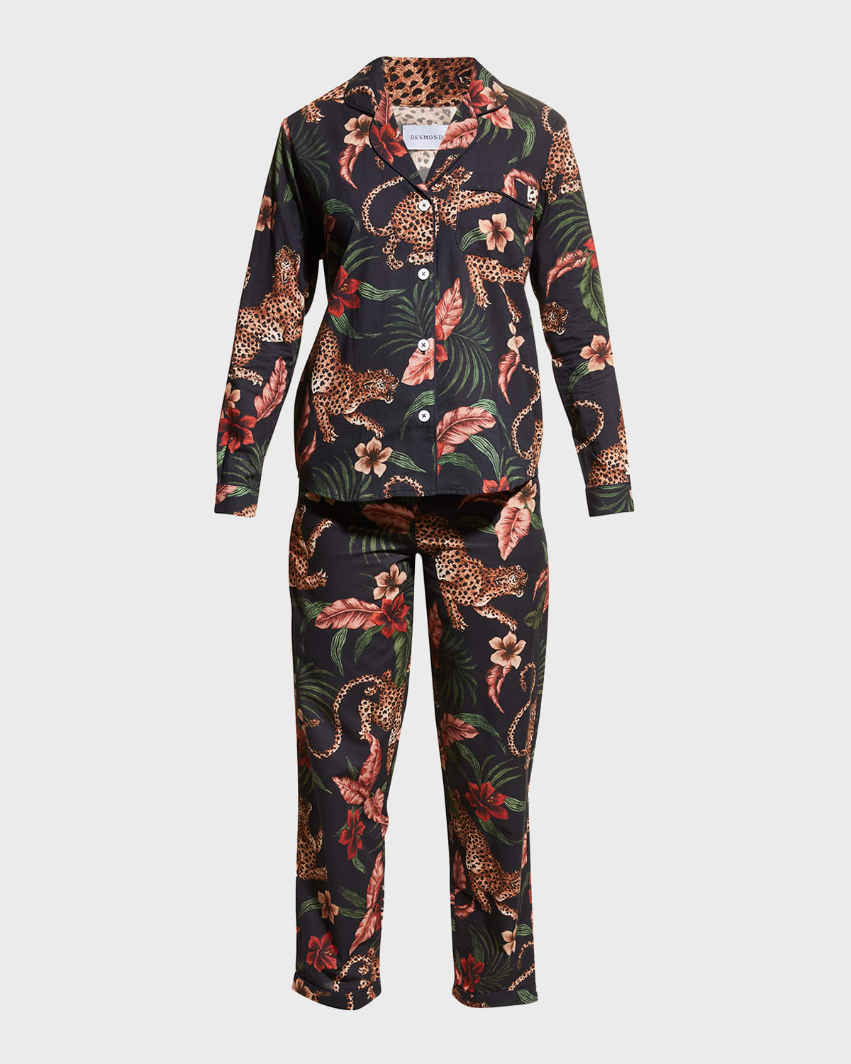 Desmond & Dempsey Soleia Cotton Long Pajama Set In Blue Pattern