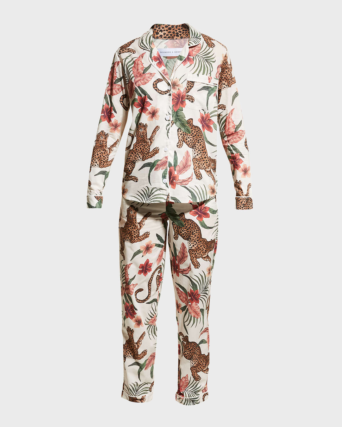 Shop Desmond & Dempsey Soleia Cotton Long Pajama Set In Creammulti