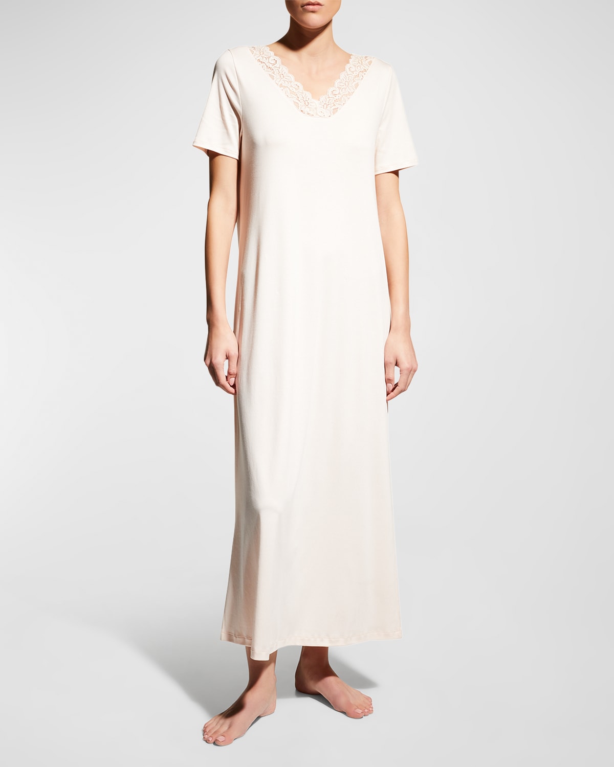 Shop Hanro Moments Short-sleeve Long Nightgown In Light Pink