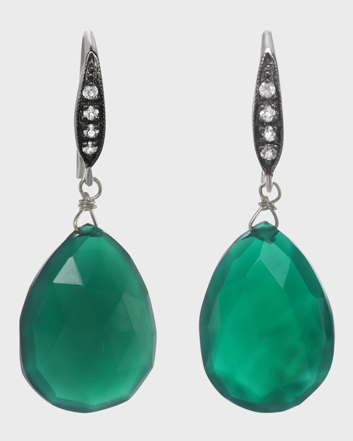 Margo Morrison White Sapphire Earrings On A Vermeil Hook In Green Onyx