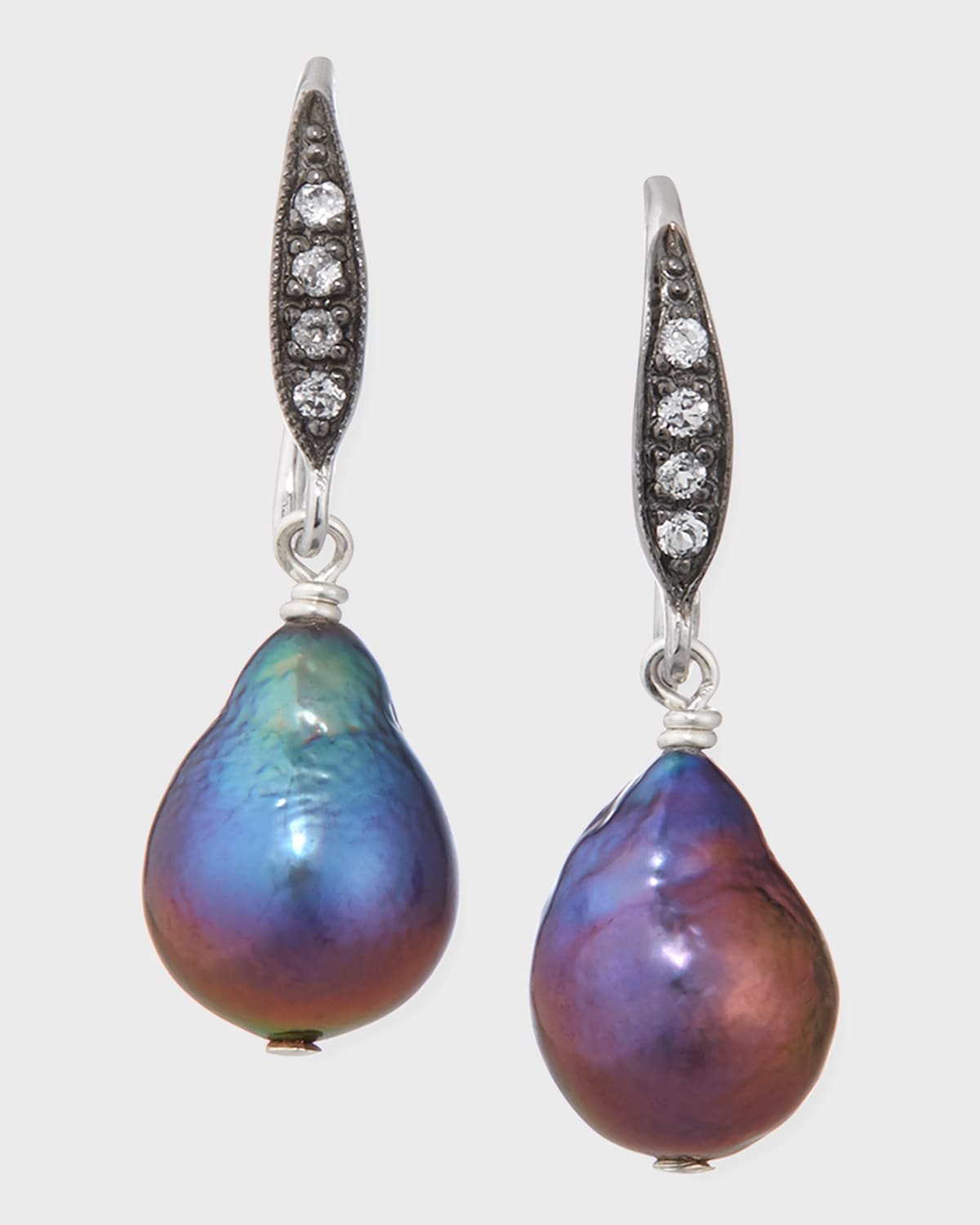 Margo Morrison Sapphire-hook Short Pearl-drop Earrings In Peacock Pearl