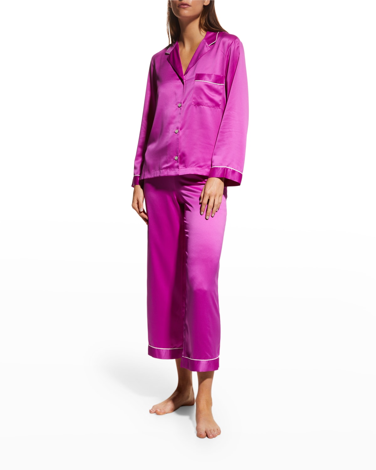 Natori Feathers Satin Essentials Pajama Set In Magenta