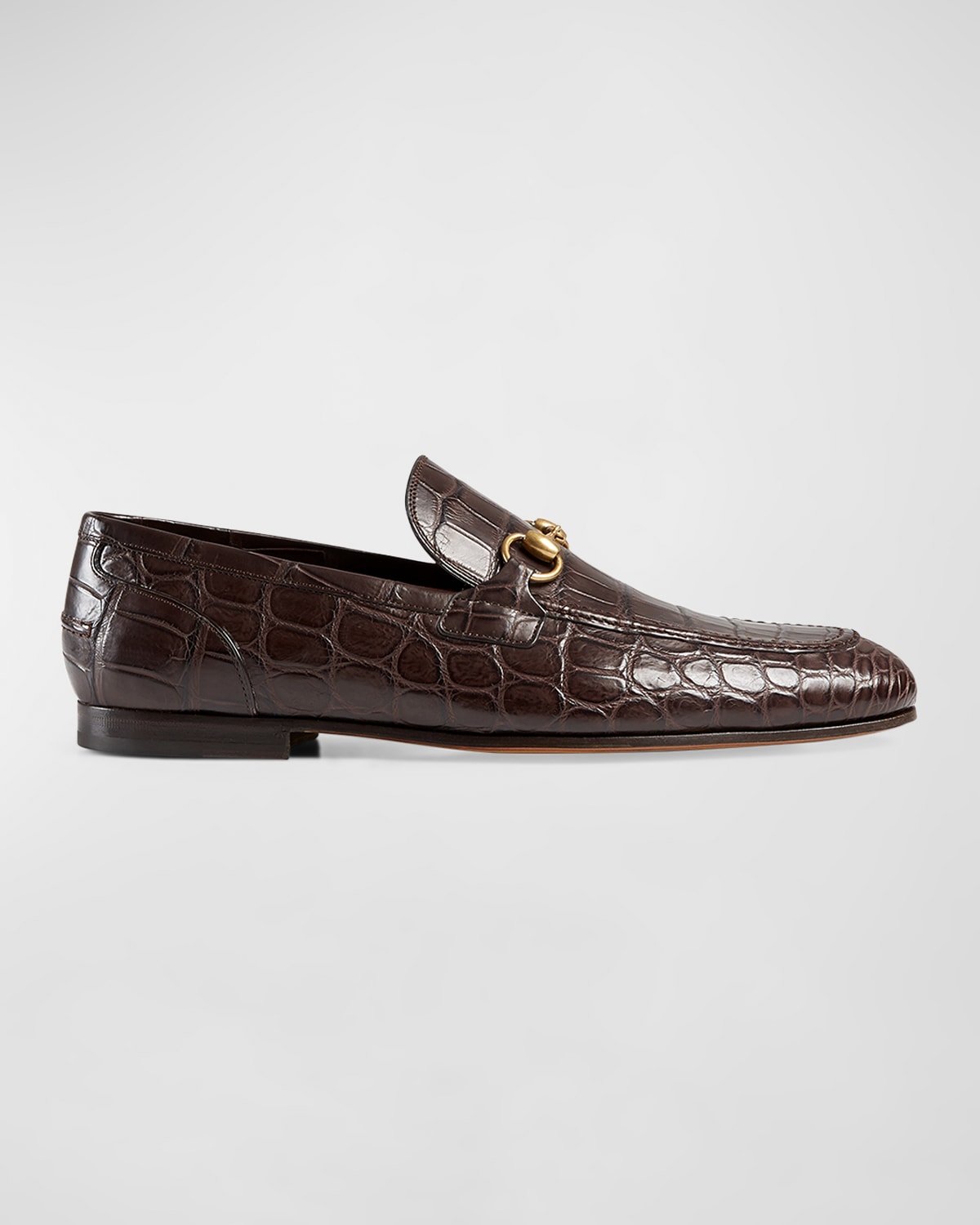 Shop Gucci Men's Jordaan Crocodile Loafers In Cocoa