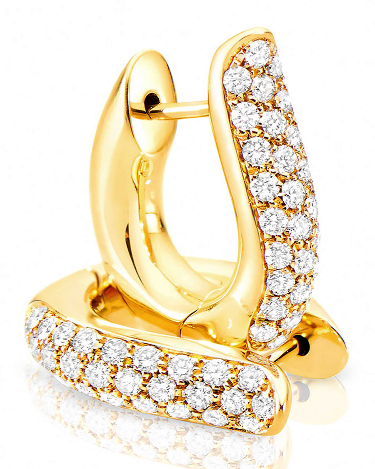 Pave Diamond Hoop Earrings in 18K Yellow Gold