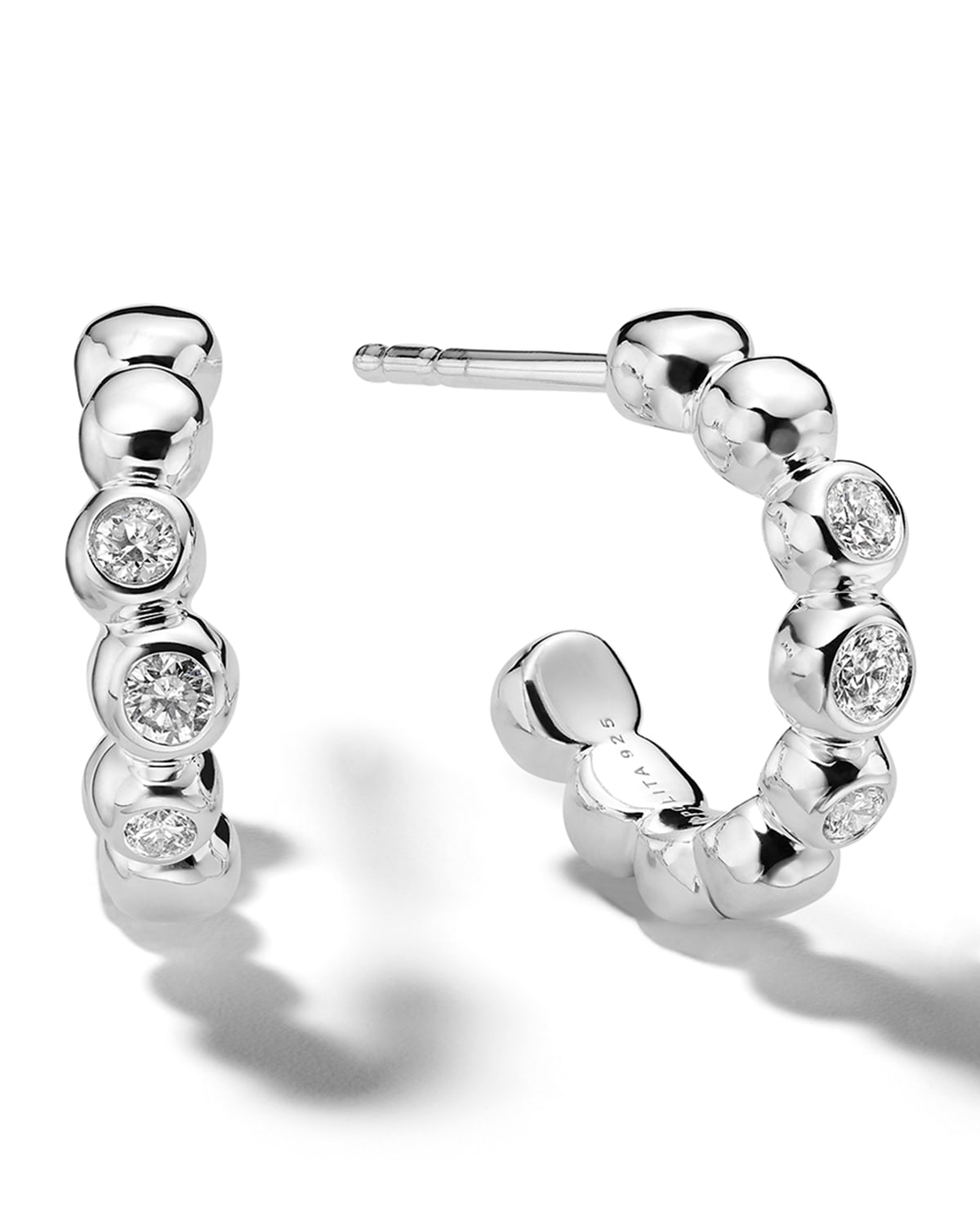 Mini Huggie Hoop Earrings in Sterling Silver with Diamonds
