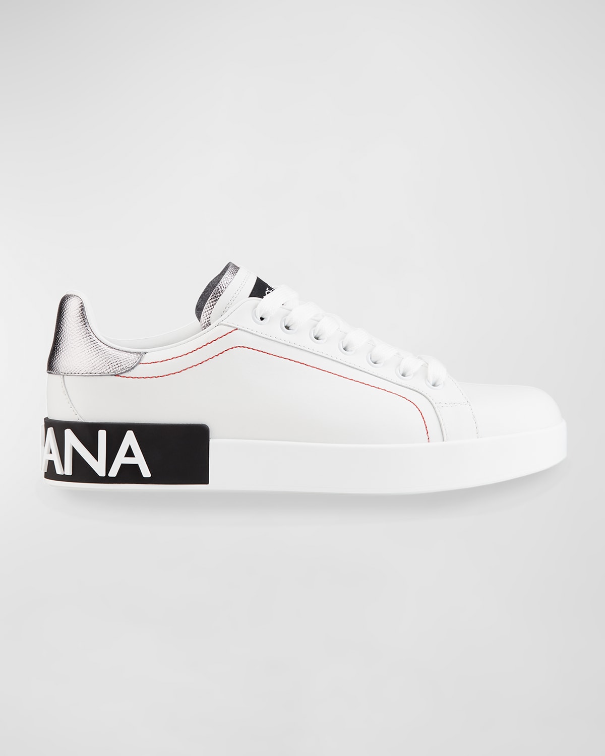Shop Dolce & Gabbana Leather Logo Low-top Sneakers In White/silver