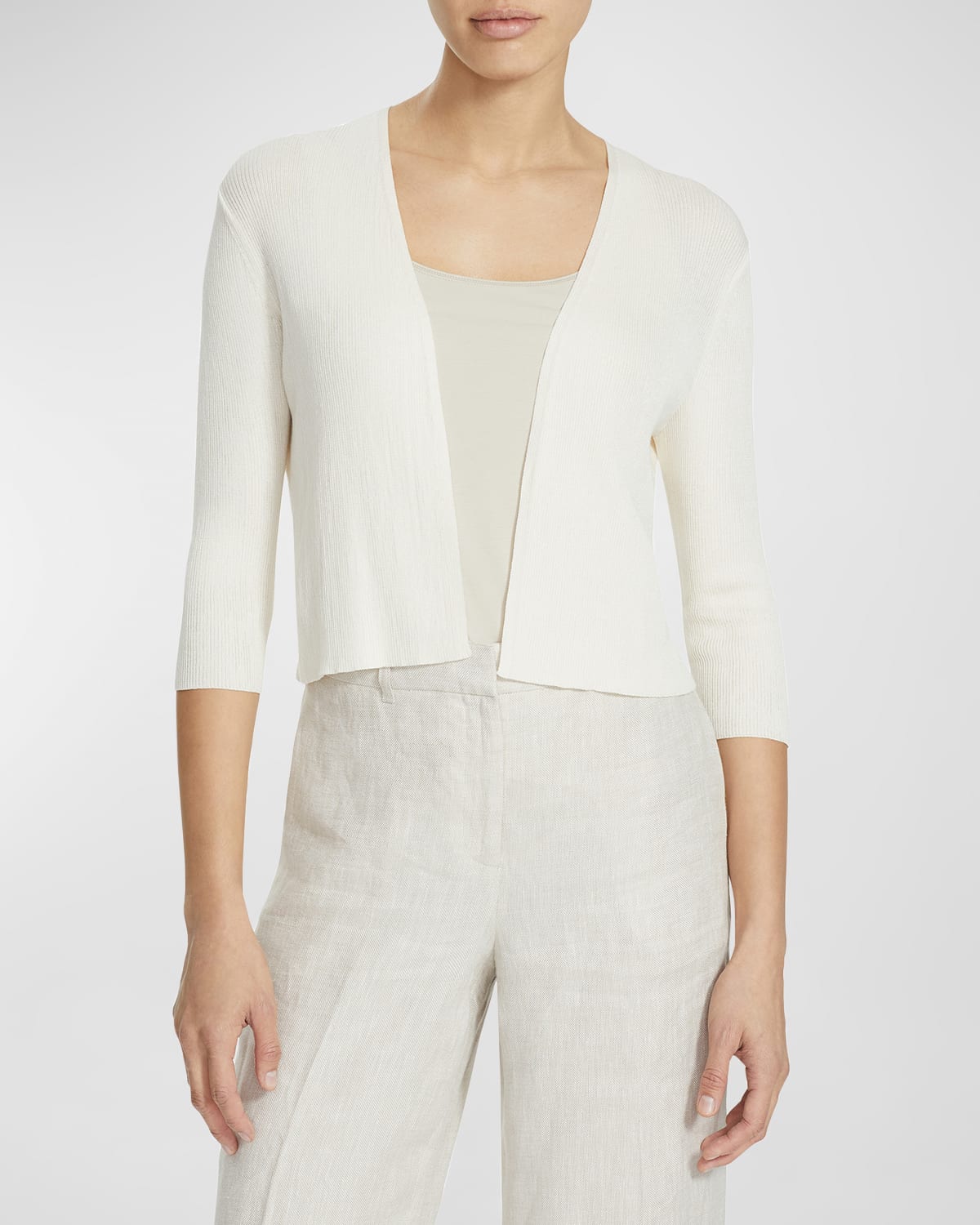 Lafayette 148 Cropped Open-front Cardigan In Cloud