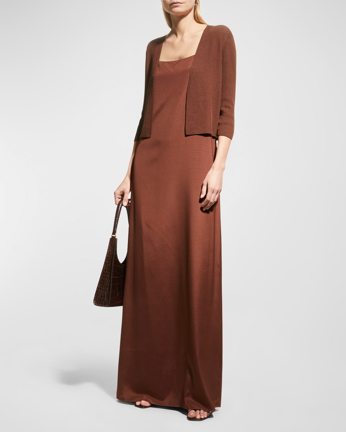 Lafayette 148 Cropped Open-front Cardigan In Copper Dust