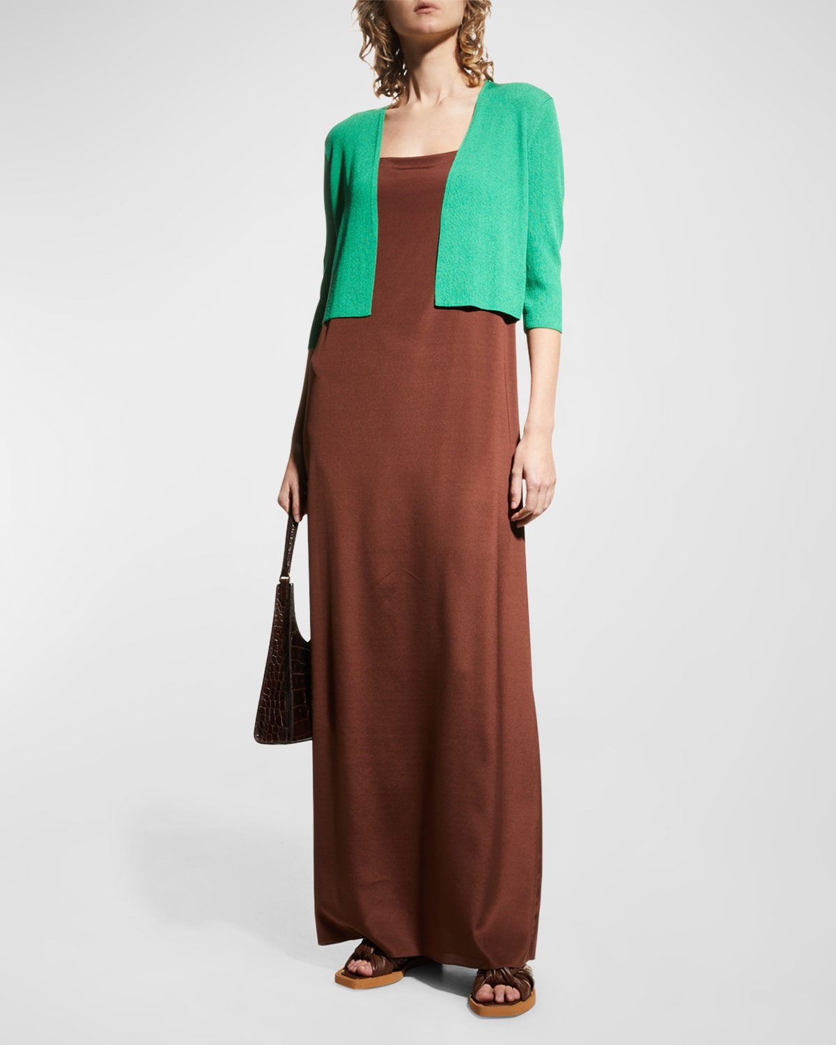 Lafayette 148 Cropped Open-front Cardigan In Garden Green