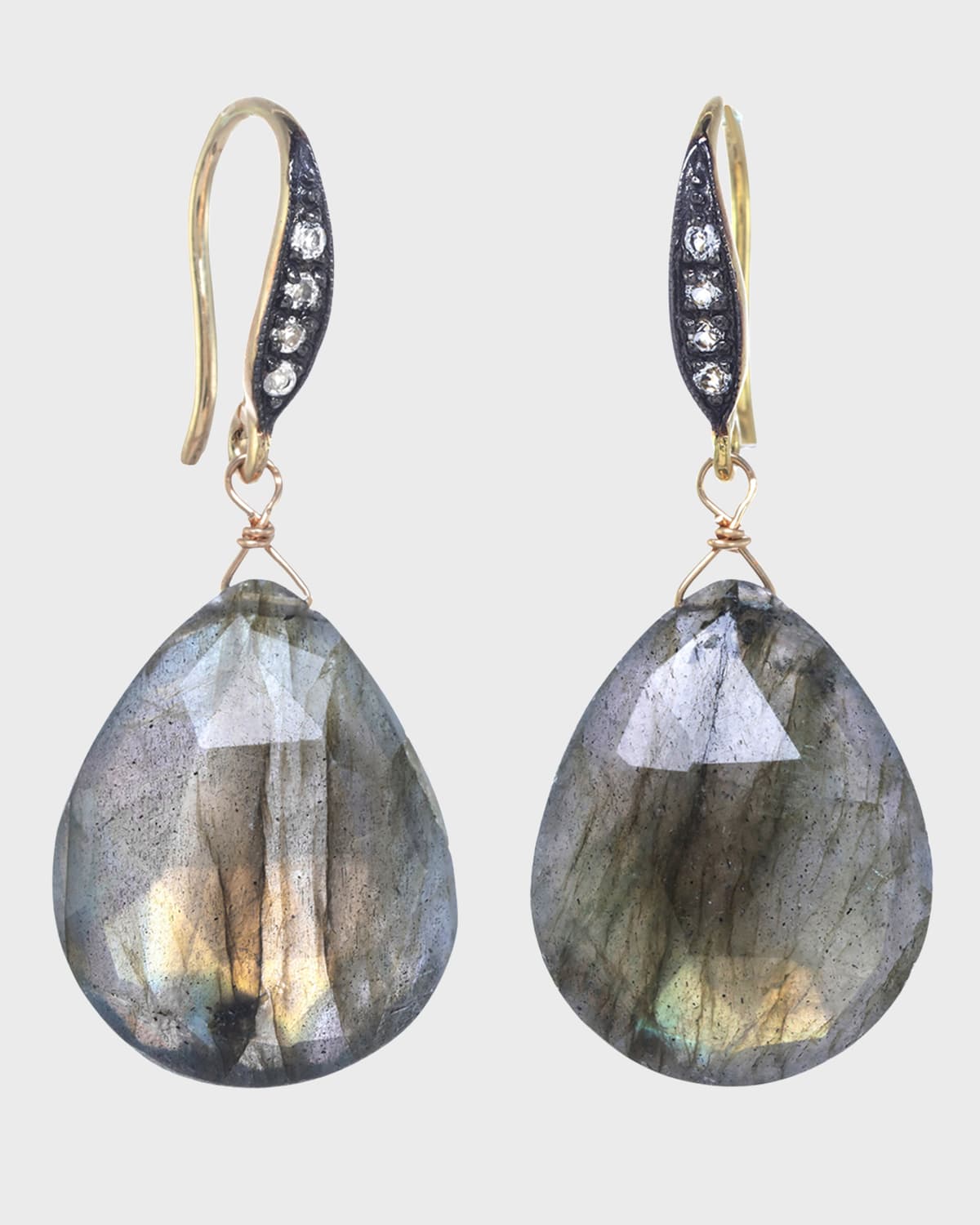 Margo Morrison Grey Baroque Earrings With White Sapphires On A Vermeil Top In Labradorite