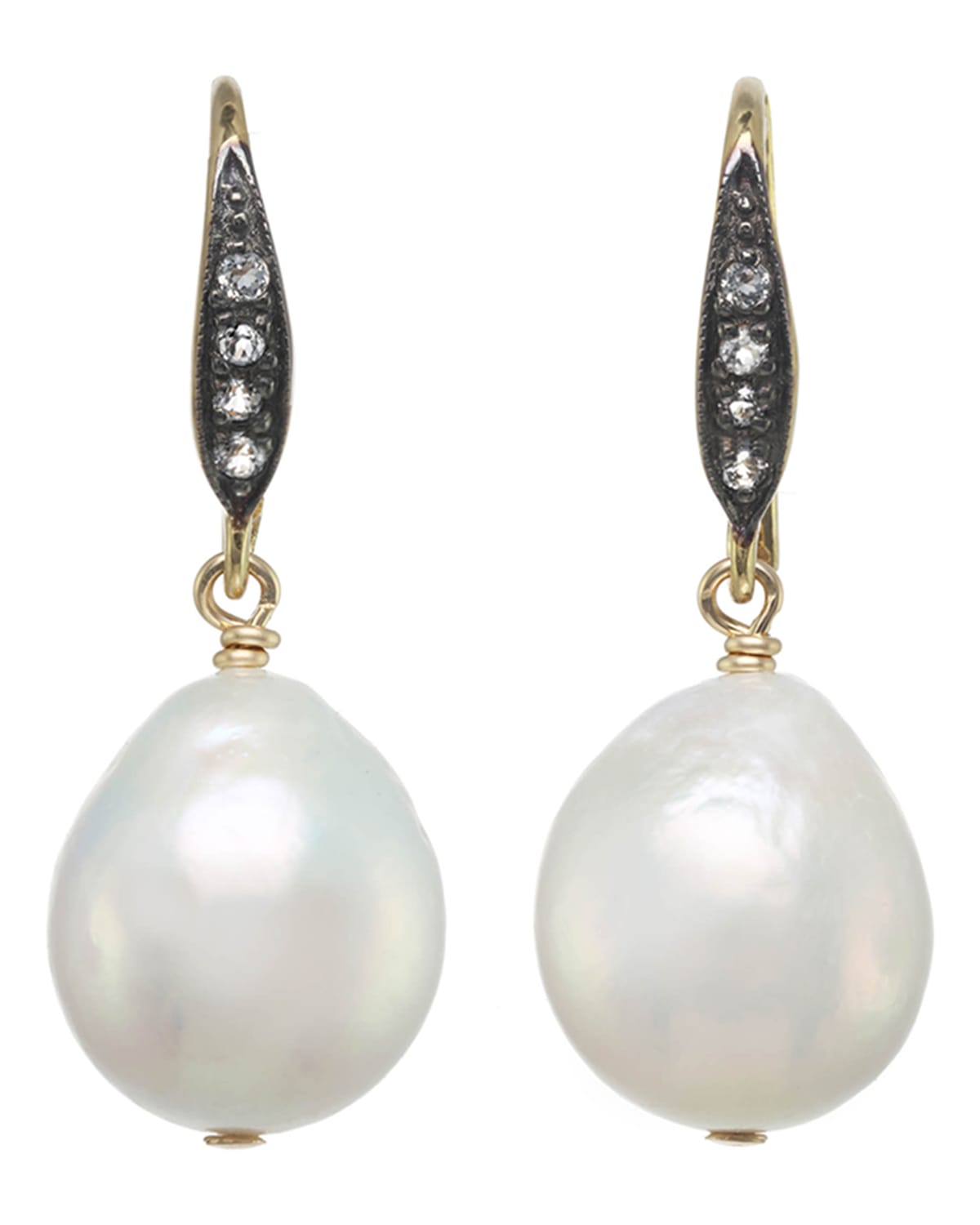 Margo Morrison Grey Baroque Earrings With White Sapphires On A Vermeil Top In White Pearl