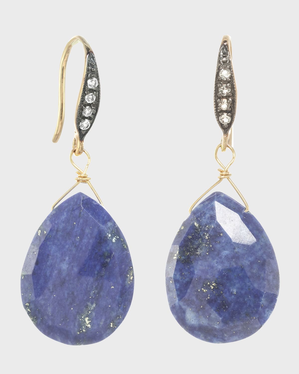 Margo Morrison Grey Baroque Earrings With White Sapphires On A Vermeil Top In Blue Lapis