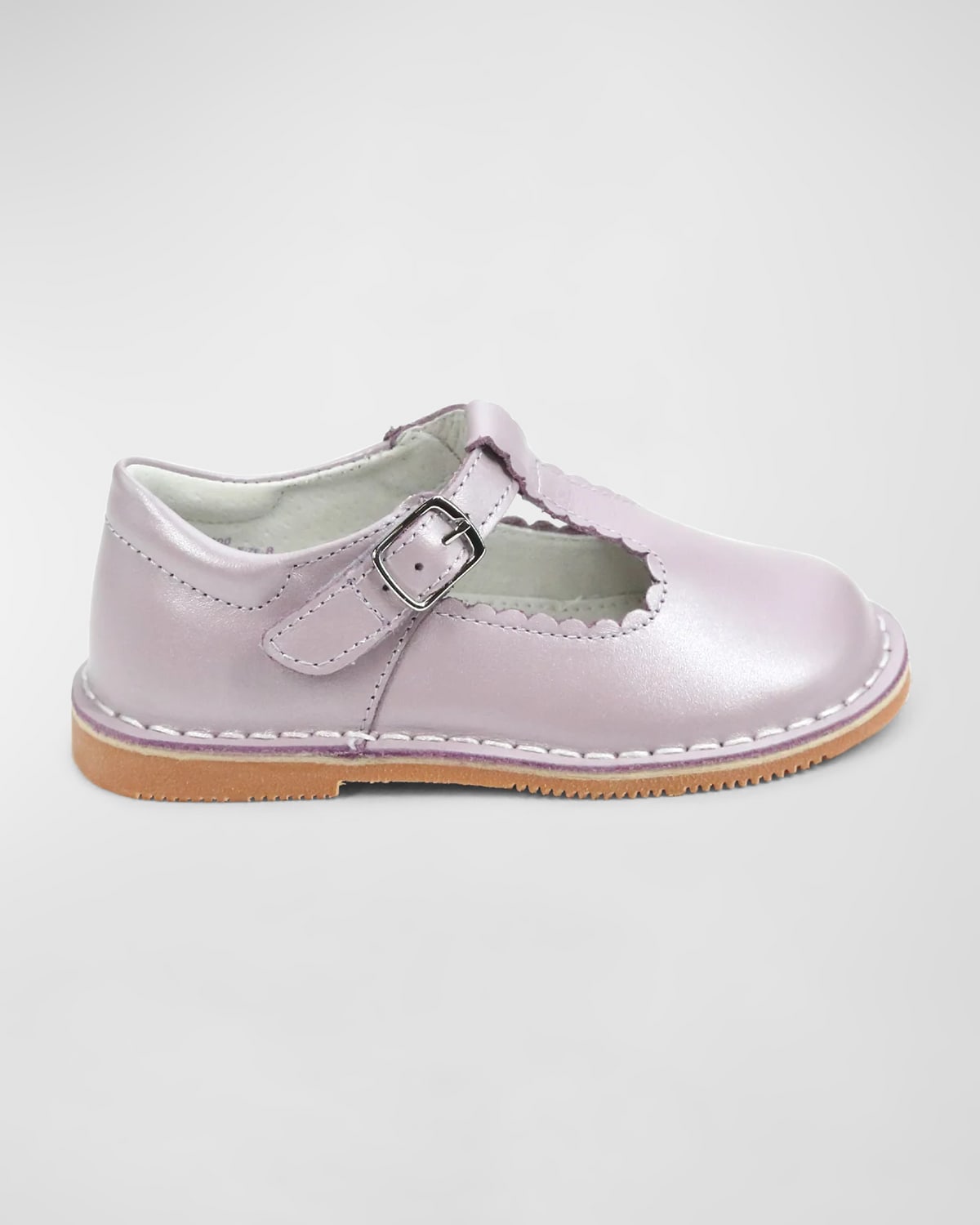 Shop L'amour Shoes Girl's Selina Scalloped T-strap Leather Mary Janes, Baby/toddler/kids In Lilac