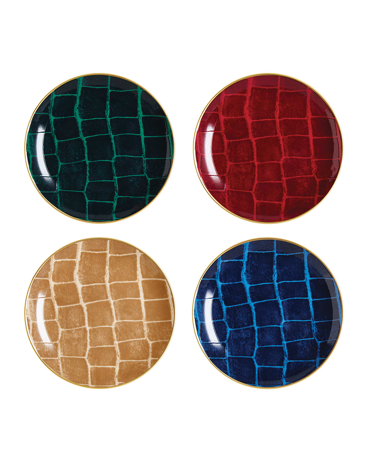 Shop Prouna Alligator Multicolor Canape Plates, Set Of 4 In Multi Color