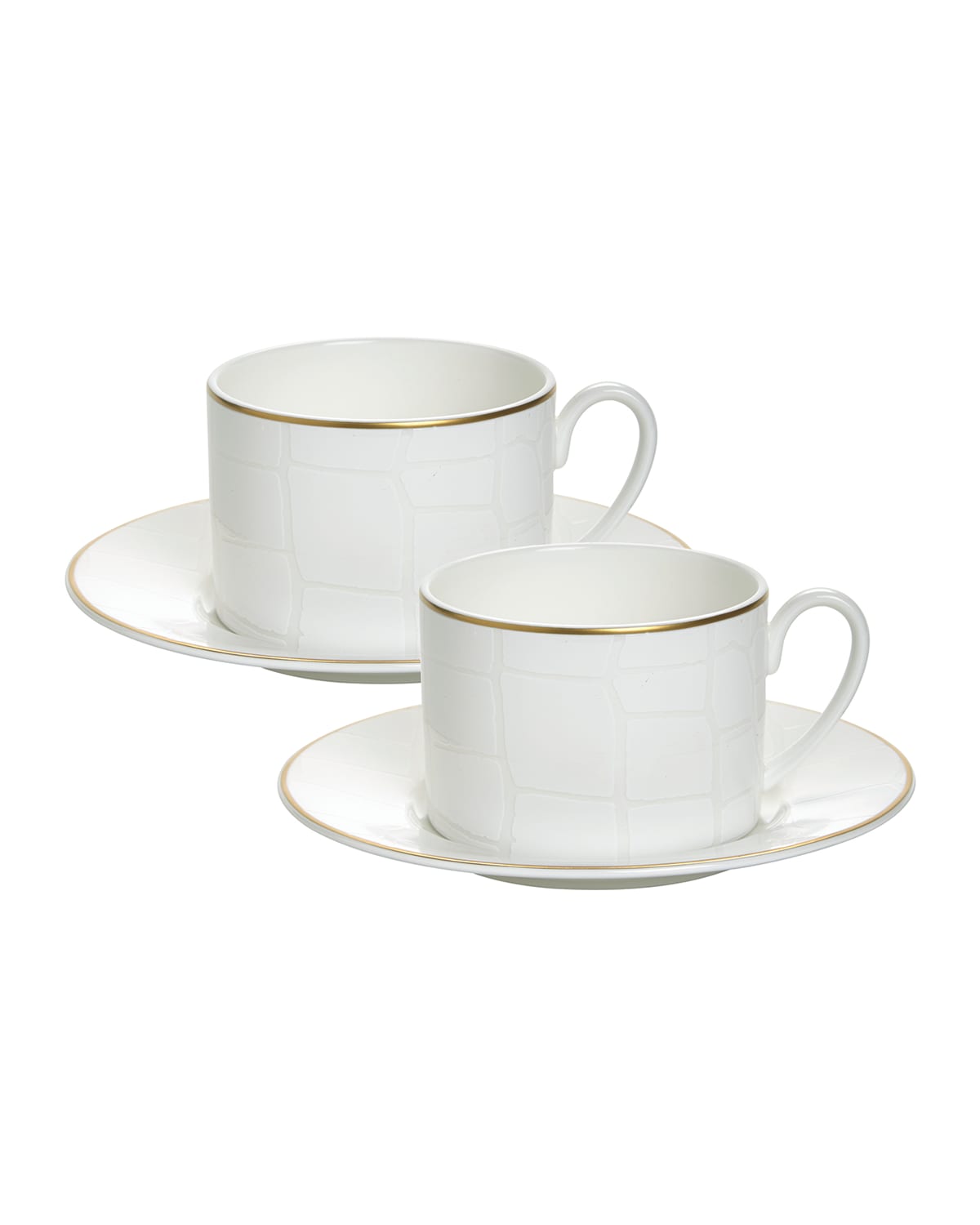 Prouna Alligator Teacups & Saucers, Set Of 2 In Gold White