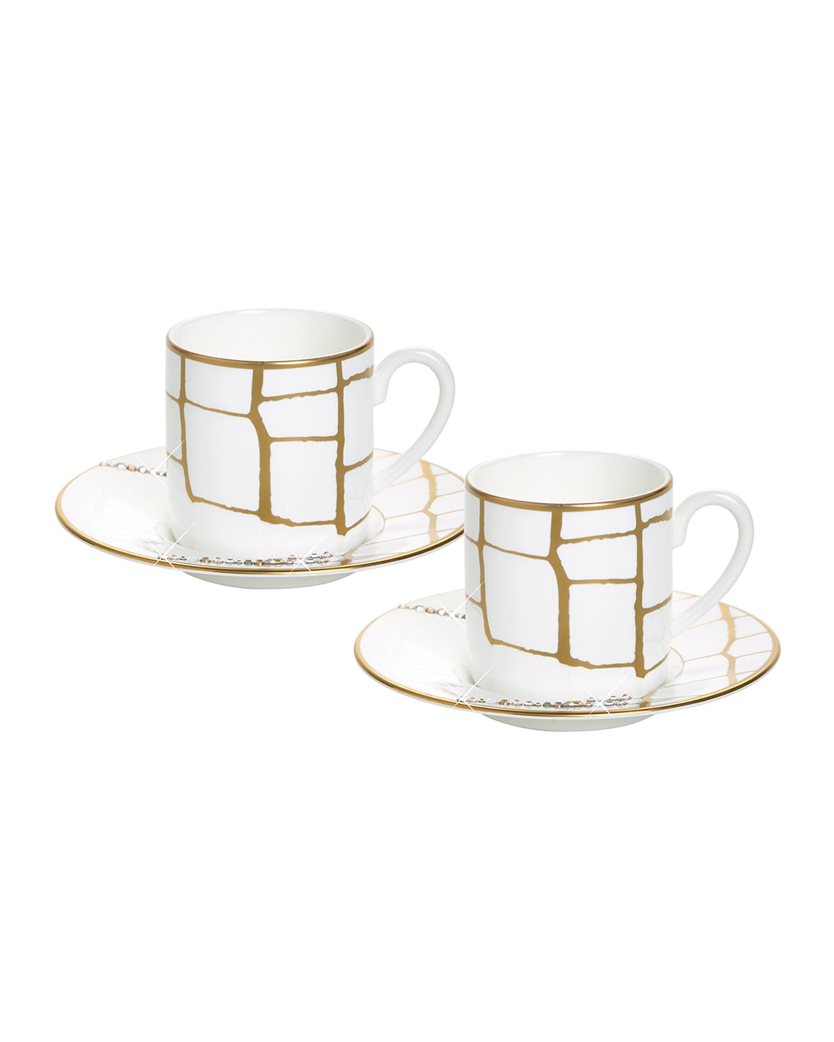 Prouna Alligator Espresso Cups & Crystal Saucers, Set Of 2 In Gold